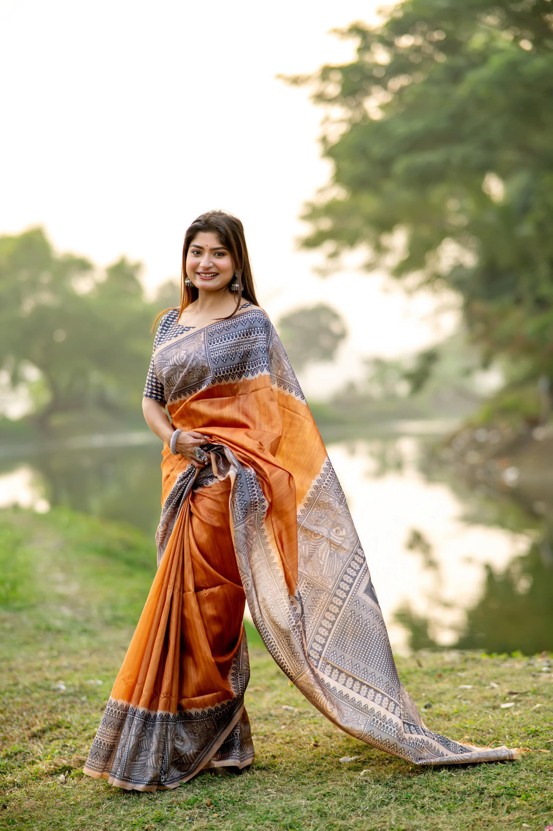 Mustard Pure Soft Tussar Silk Madhubani Saree Tussar Saree Anant Tex Exports Pvt.Ltd..