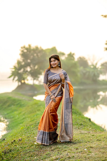 Mustard Pure Soft Tussar Silk Madhubani Saree Tussar Saree Anant Tex Exports Pvt.Ltd..