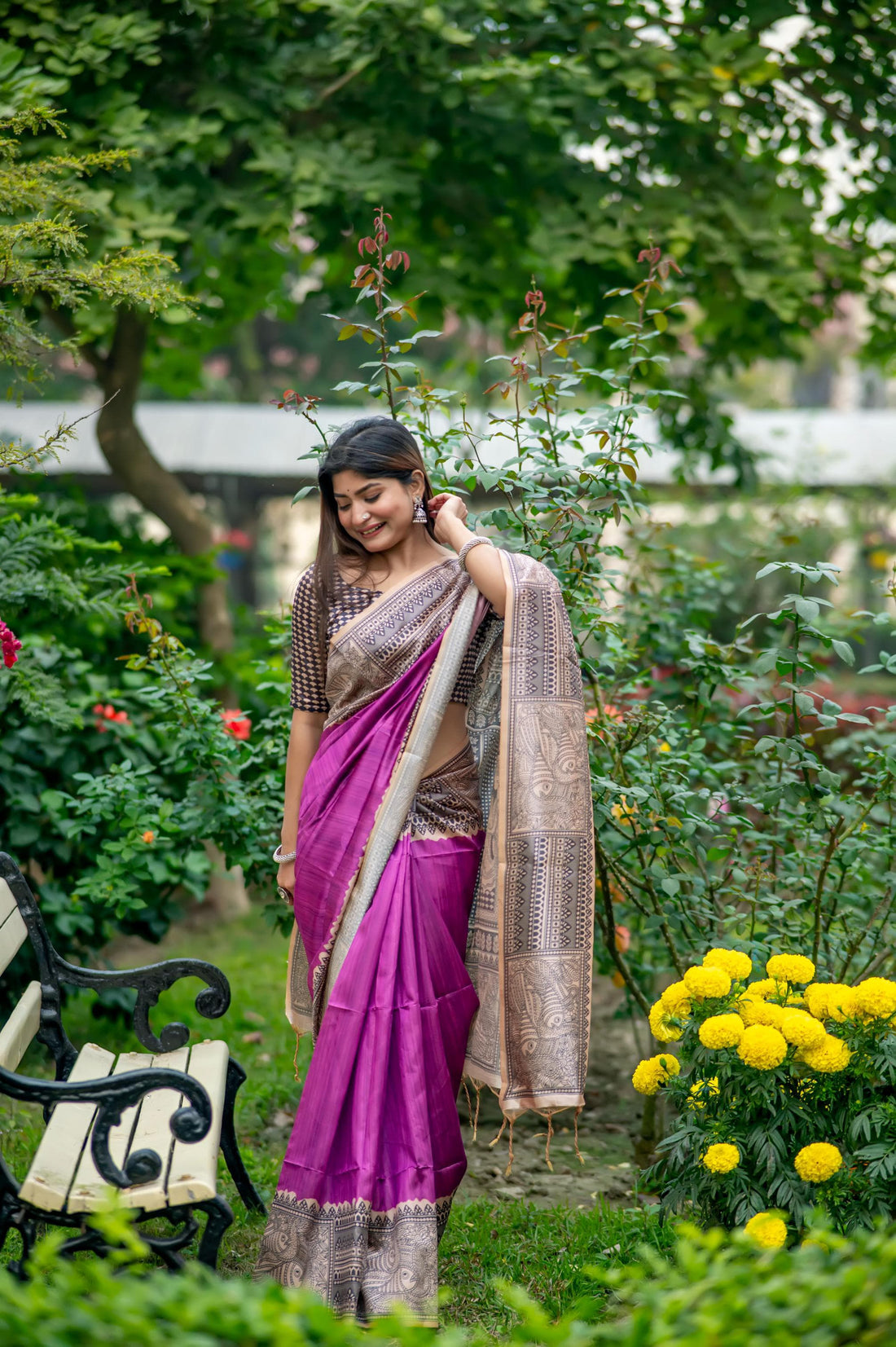 Purple Pure Soft Tussar Silk Madhubani Saree Tussar Saree Anant Tex Exports Pvt.Ltd..
