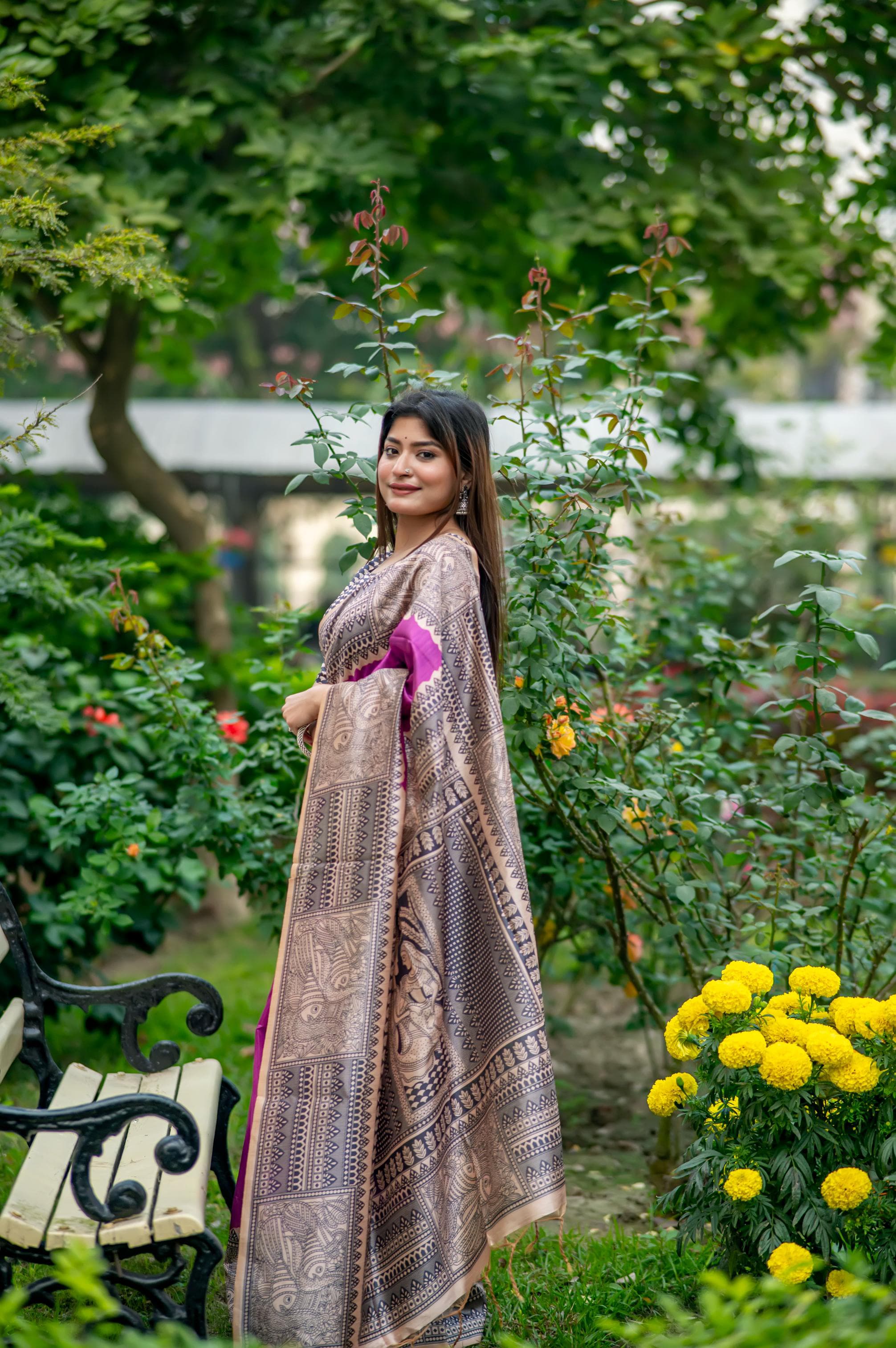 Purple Pure Soft Tussar Silk Madhubani Saree Tussar Saree Anant Tex Exports Pvt.Ltd..