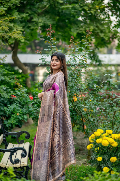 Purple Pure Soft Tussar Silk Madhubani Saree Tussar Saree Anant Tex Exports Pvt.Ltd..