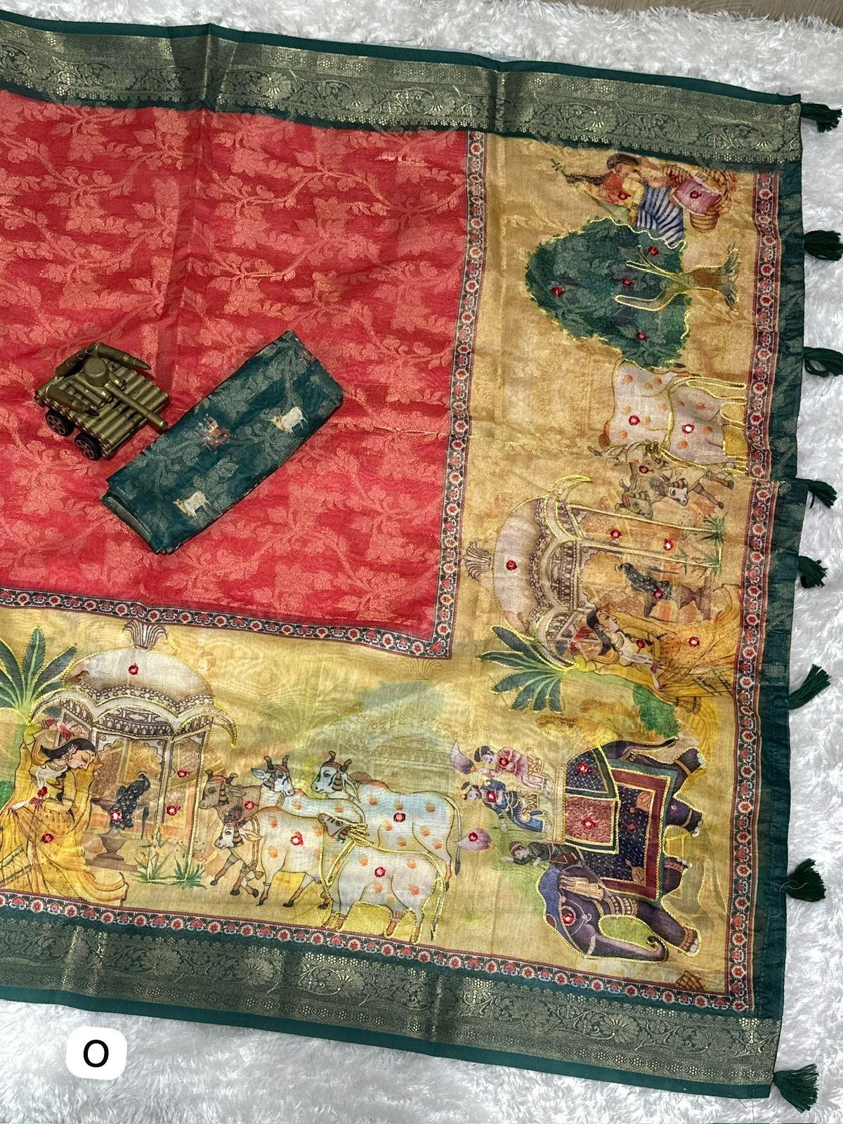 Orange Pure Soft Cotton Jacquard Saree