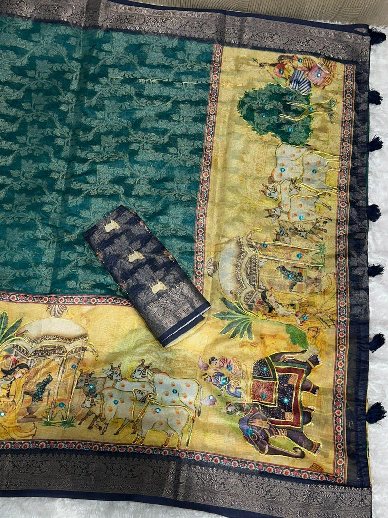 Green Pure Soft Cotton Jacquard Saree