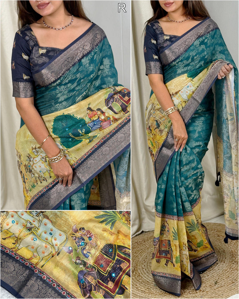 Green Pure Soft Cotton Jacquard Saree