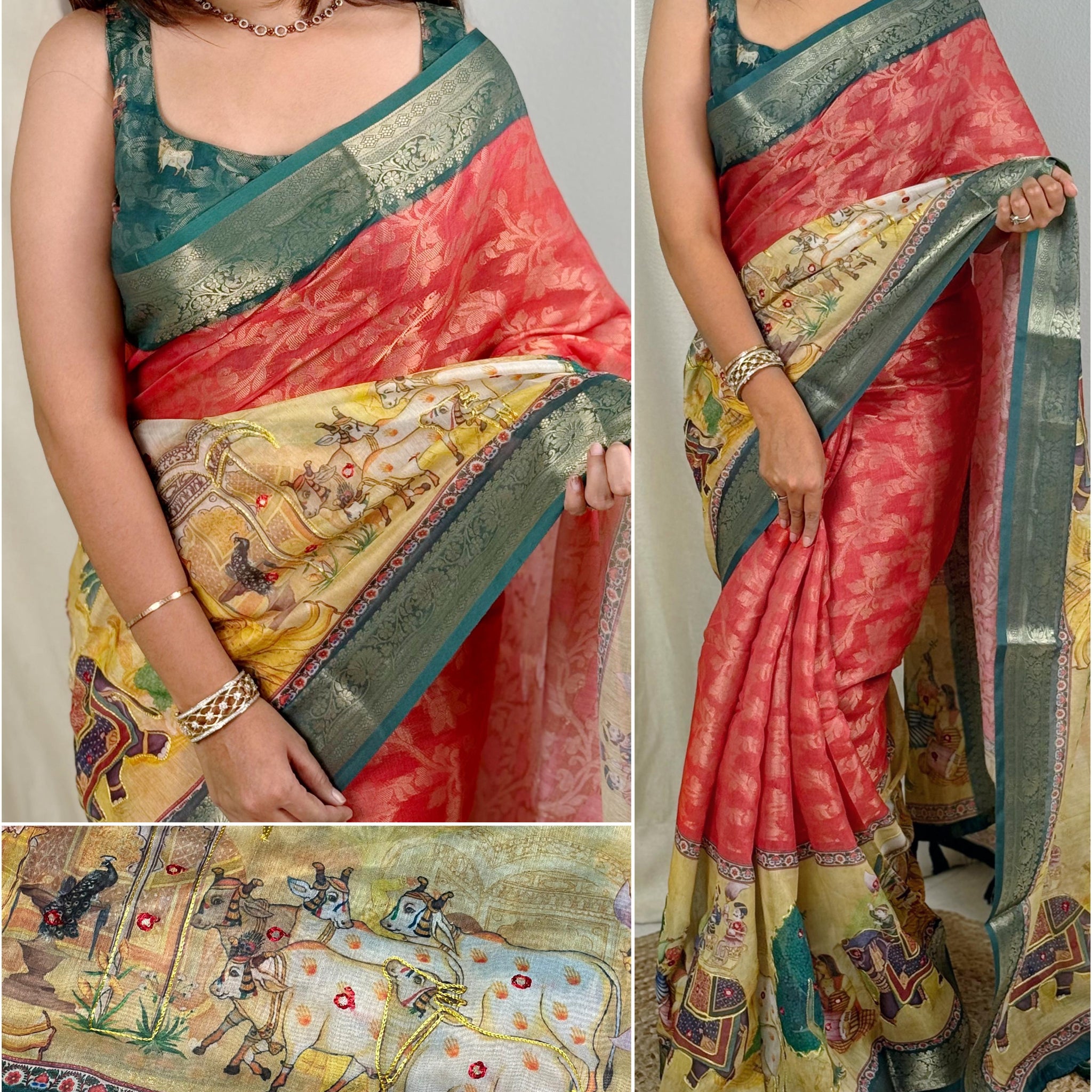 Orange Pure Soft Cotton Jacquard Saree