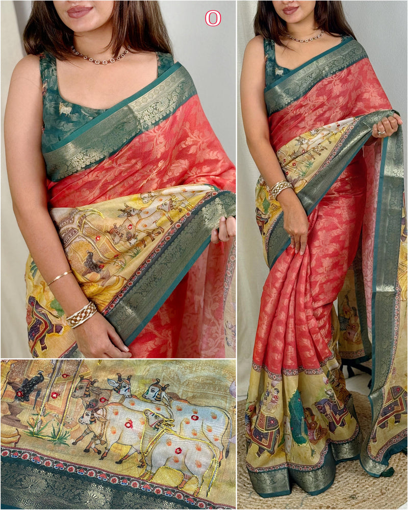 Orange Pure Soft Cotton Jacquard Saree