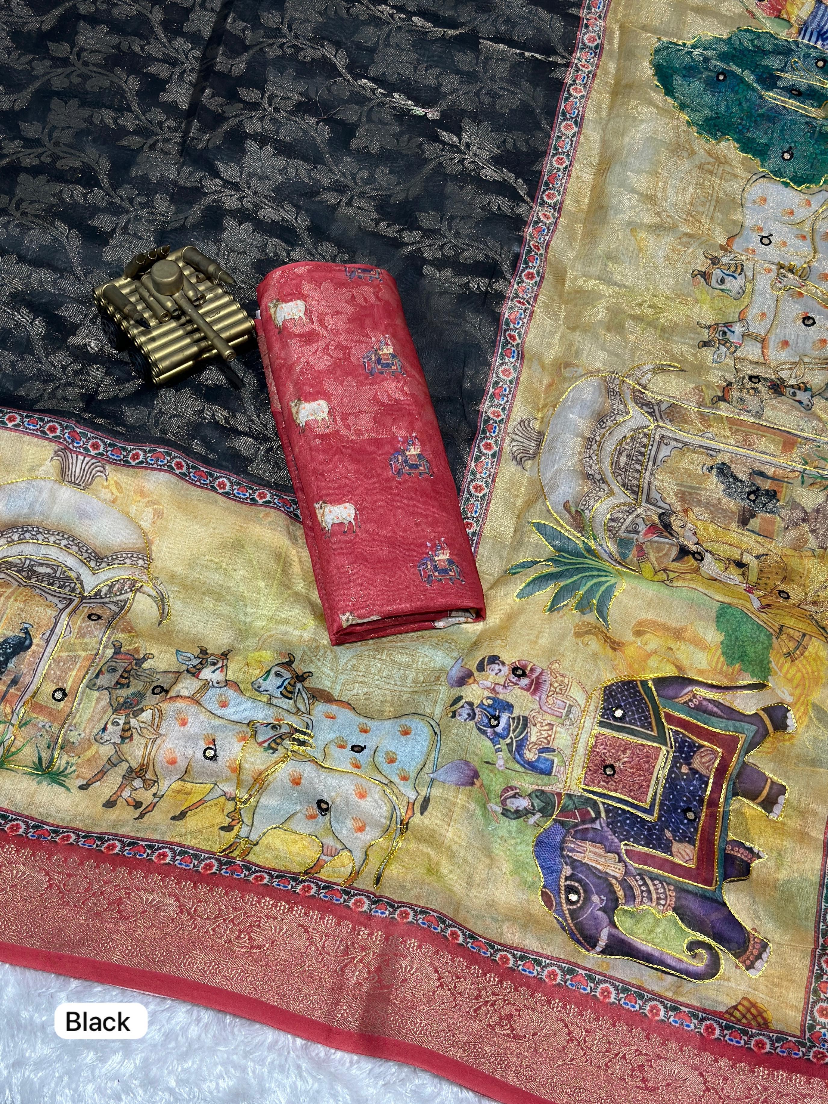 Black Pure Soft Cotton Jacquard Saree