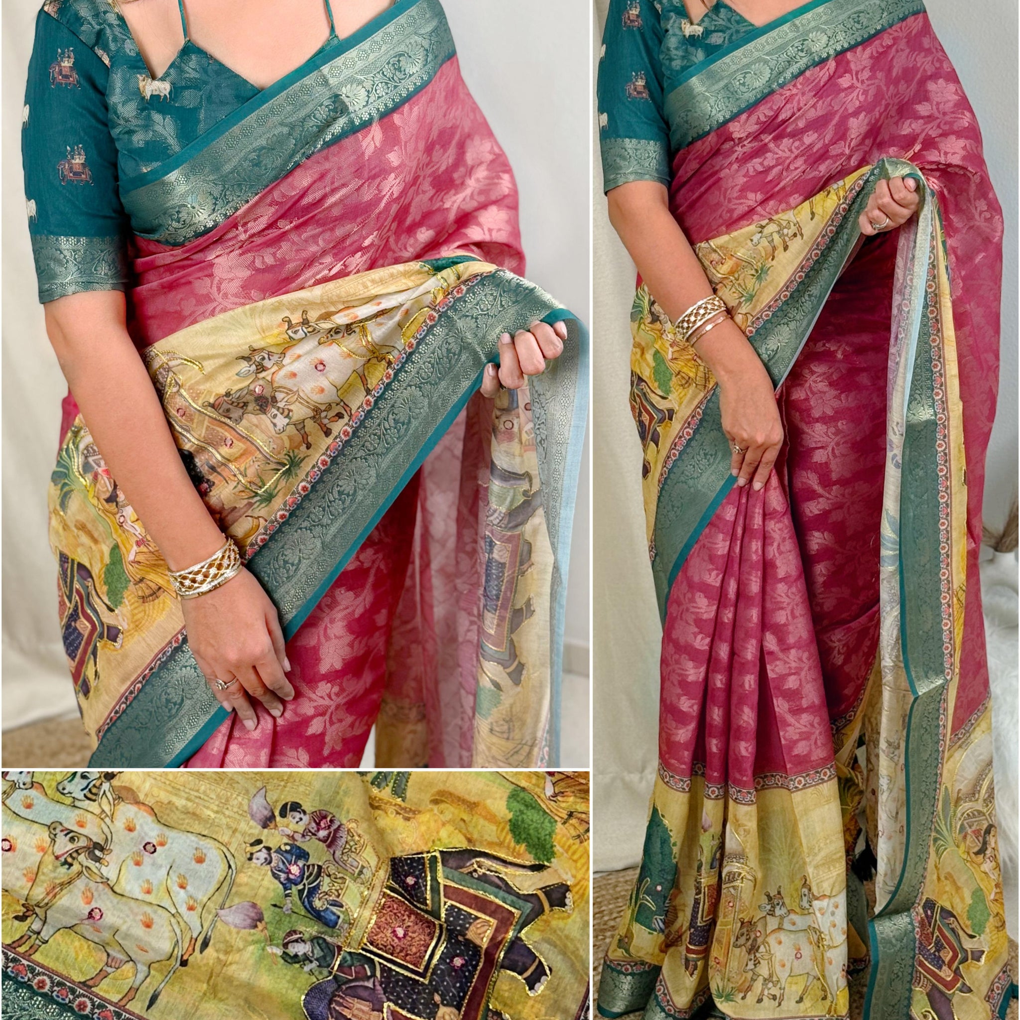 Pink Pure Soft Cotton Jacquard Saree