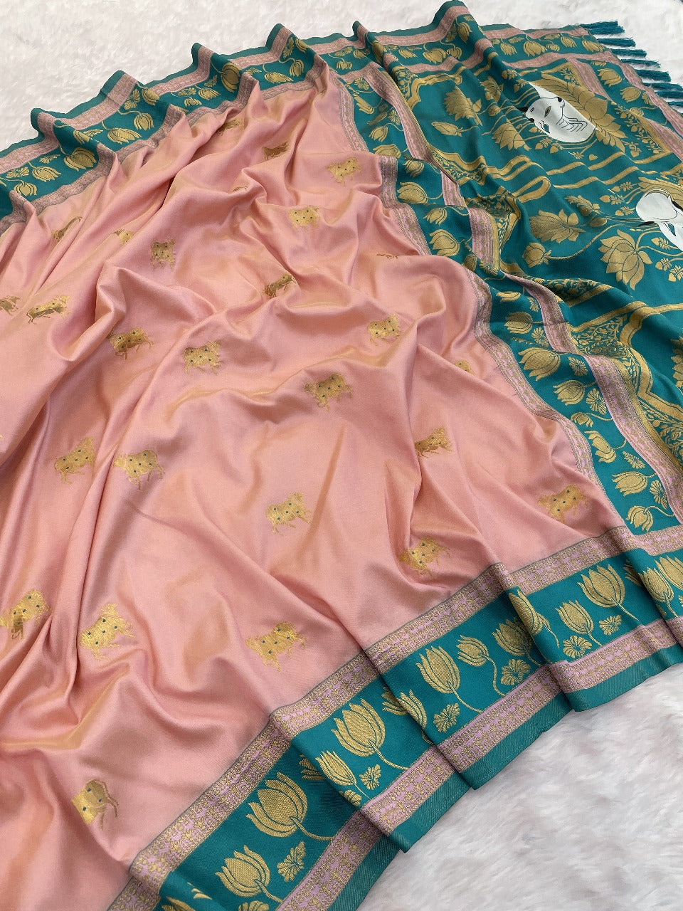 Baby Pink Soft Silk Pichwai Traditional Zari Paithani Saree