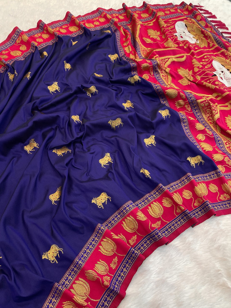 Violet Soft Silk Pichwai Traditional Zari Paithani Saree