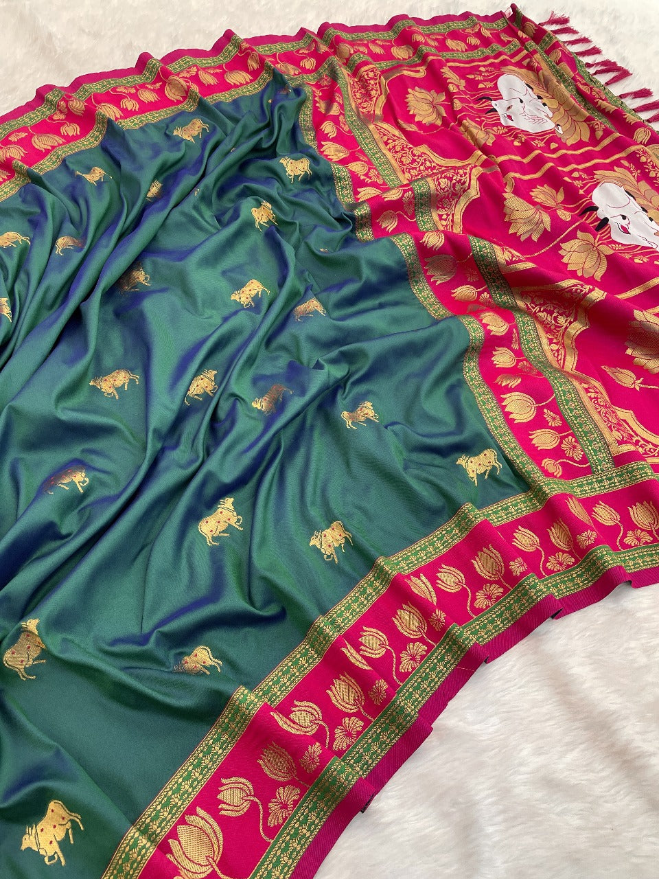 Green Soft Silk Pichwai Traditional Zari Paithani Saree