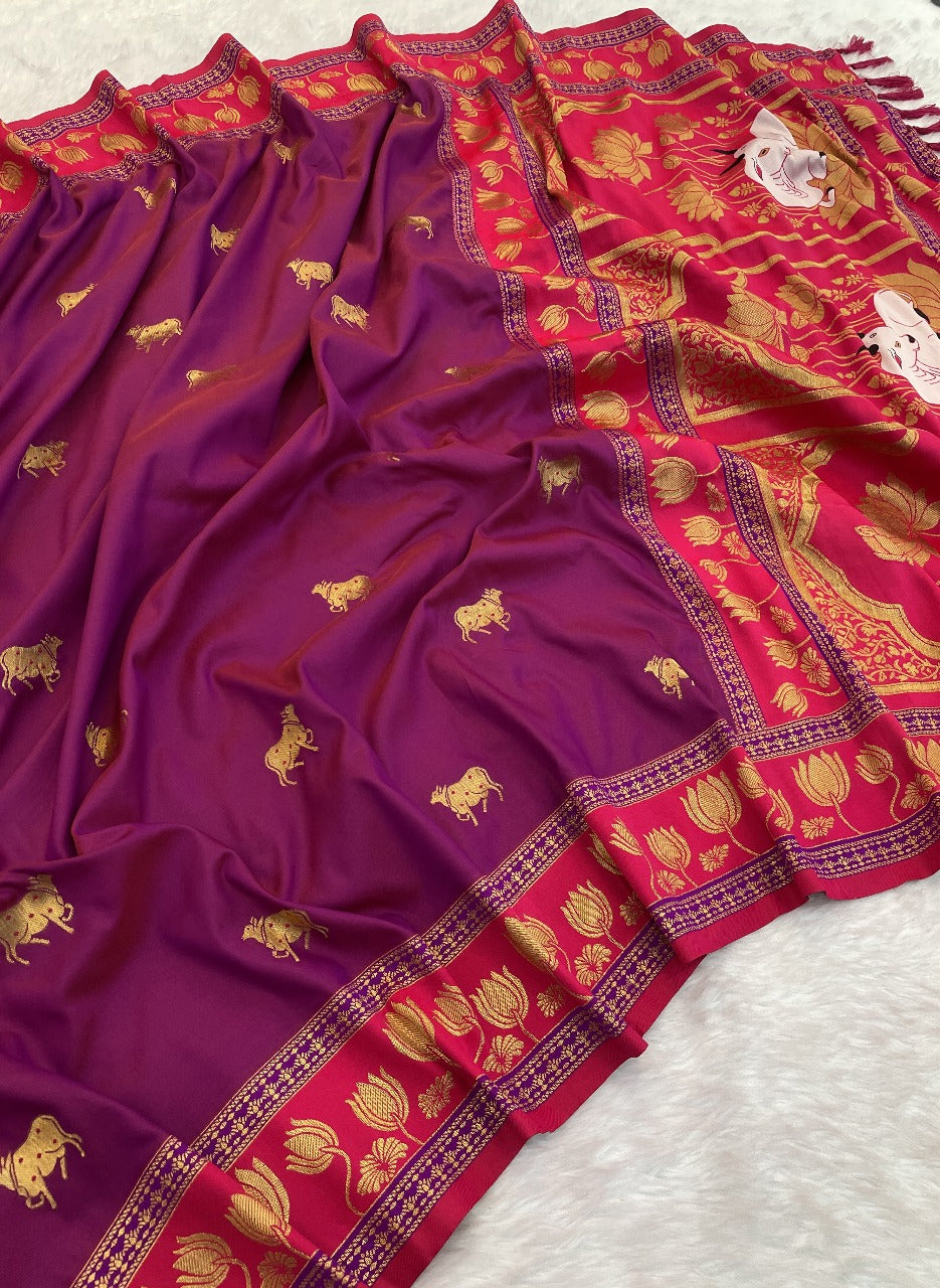 Pink Soft Silk Pichwai Traditional Zari Paithani Saree