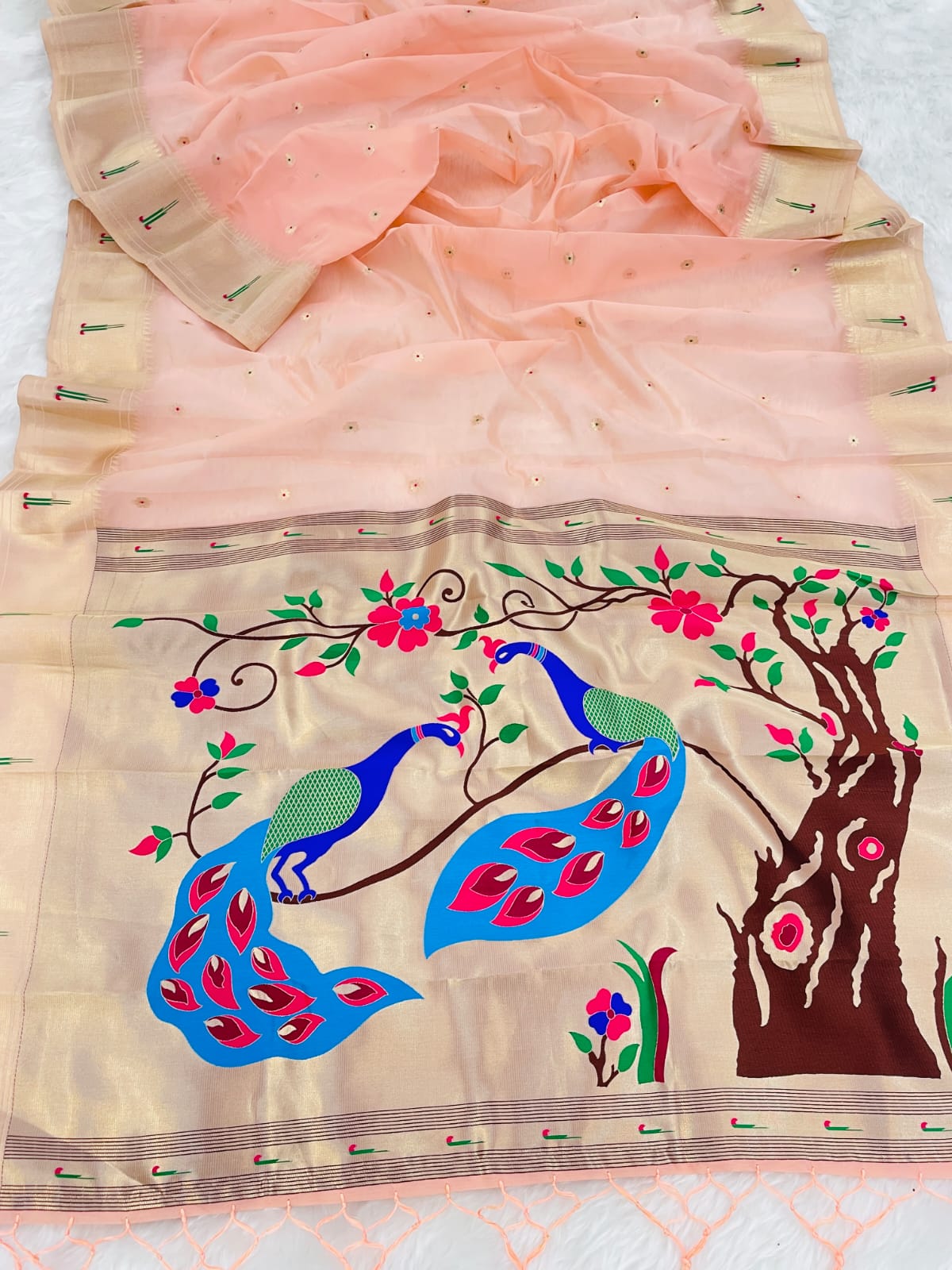 Baby Pink Organza Paithani Zari Organza Saree