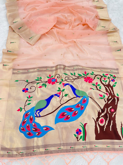 Baby Pink Organza Paithani Zari Organza Saree Organza Saree Anant Tex Exports Pvt.Ltd..