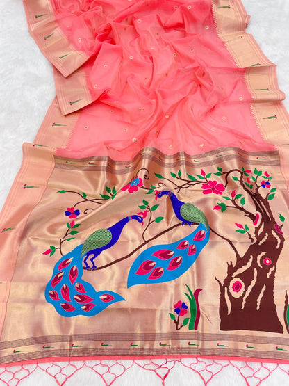 Dark Pink Organza Paithani Zari Organza Saree Organza Saree Anant Tex Exports Pvt.Ltd..