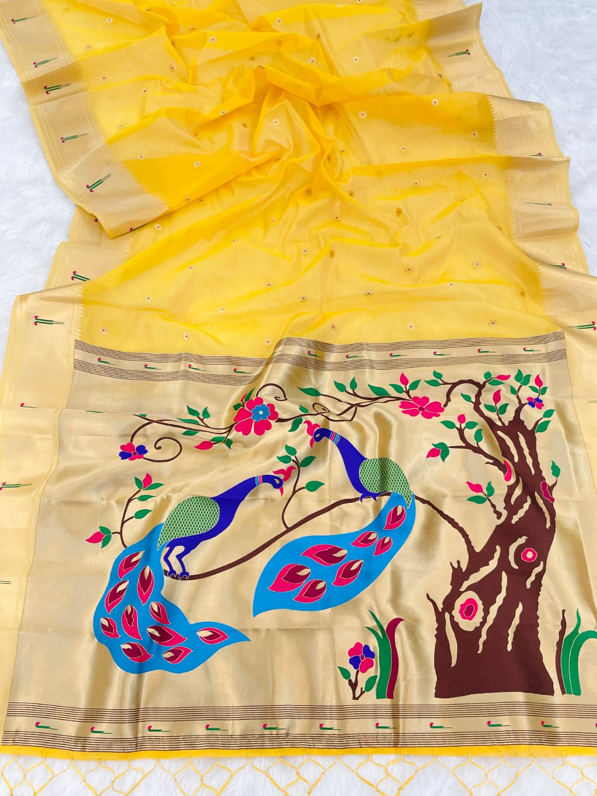 Yellow Organza Paithani Zari Organza Saree