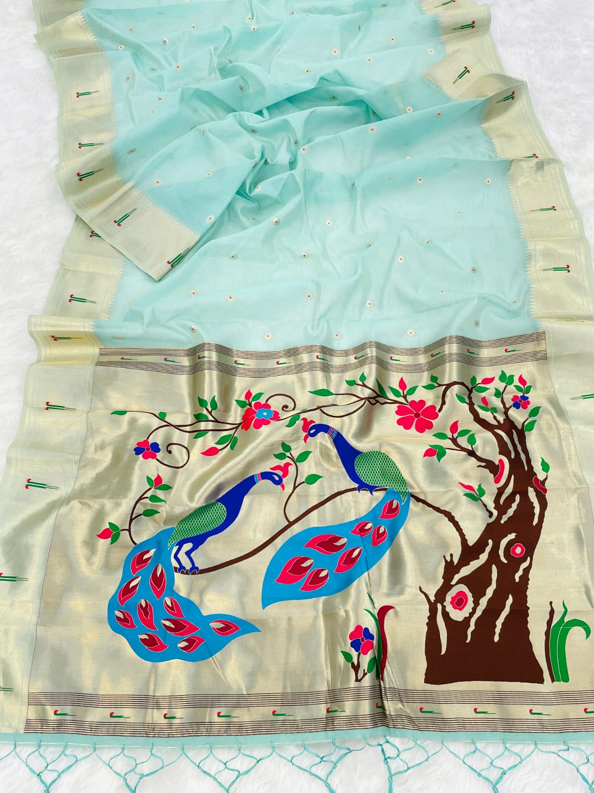 Sky Blue Organza Paithani Zari Organza Saree