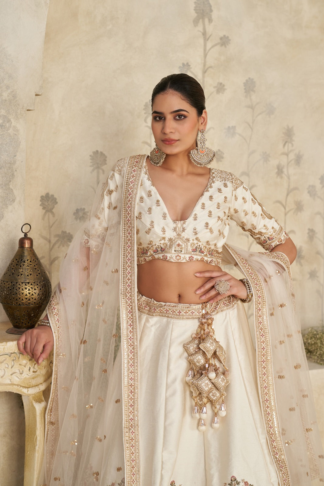 Ivory Royal Silk Lehenga with Elephant Zari Embroidery