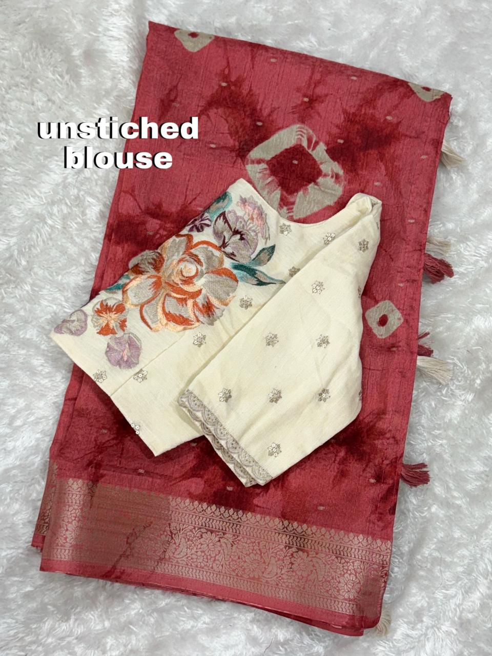 Red Pure Viscose Cotton Designer Saree