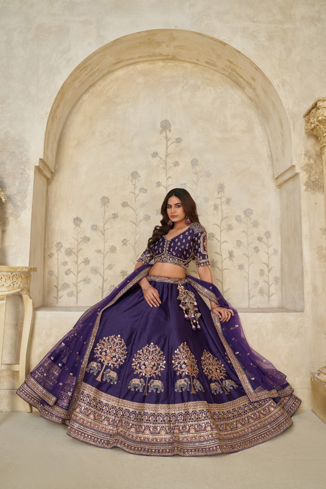 Royal Purple Silk Lehenga with Heritage Elephant Zari