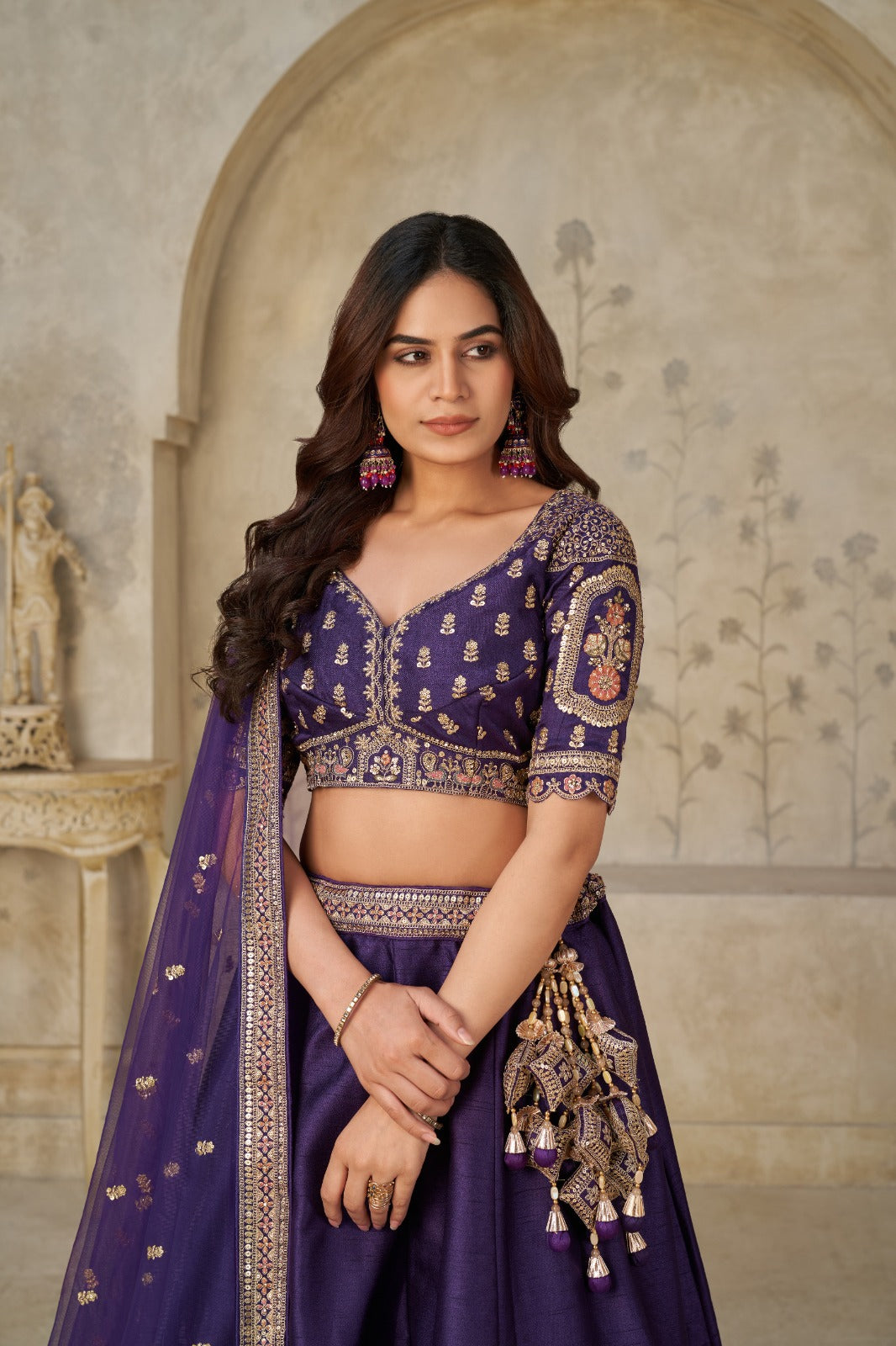 Royal Purple Silk Lehenga with Heritage Elephant Zari