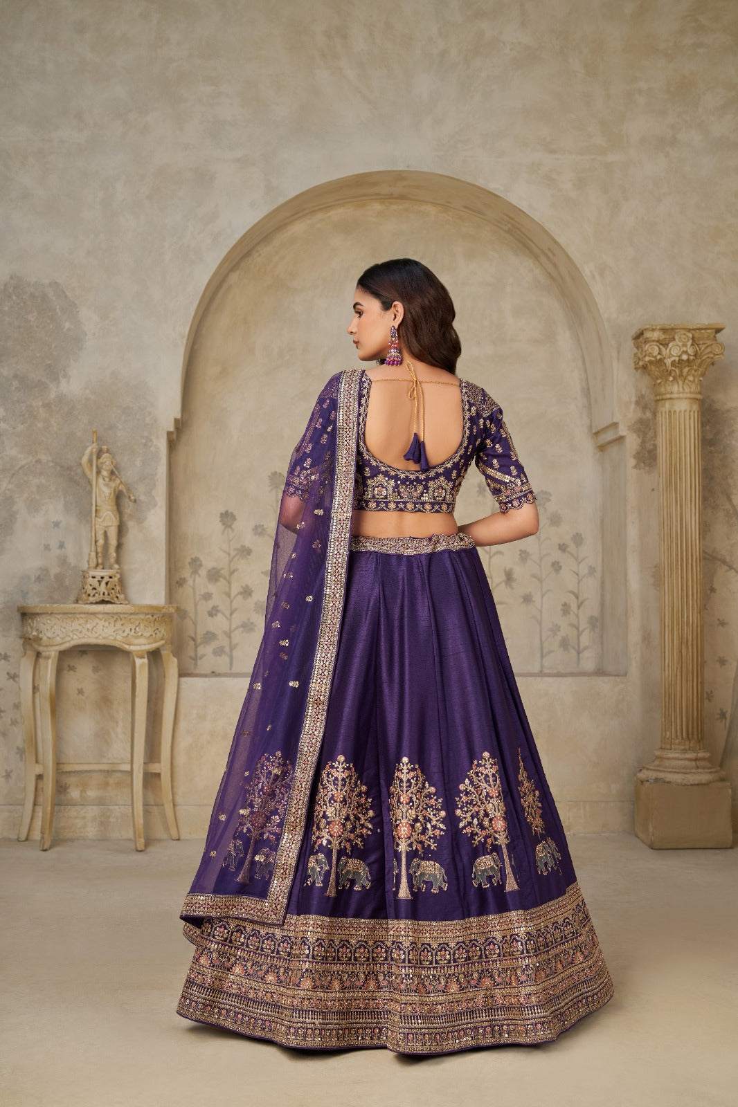 Royal Purple Silk Lehenga with Heritage Elephant Zari