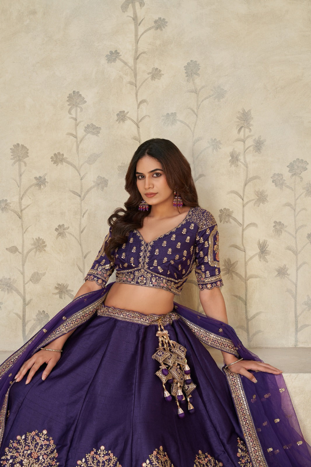 Royal Purple Silk Lehenga with Heritage Elephant Zari