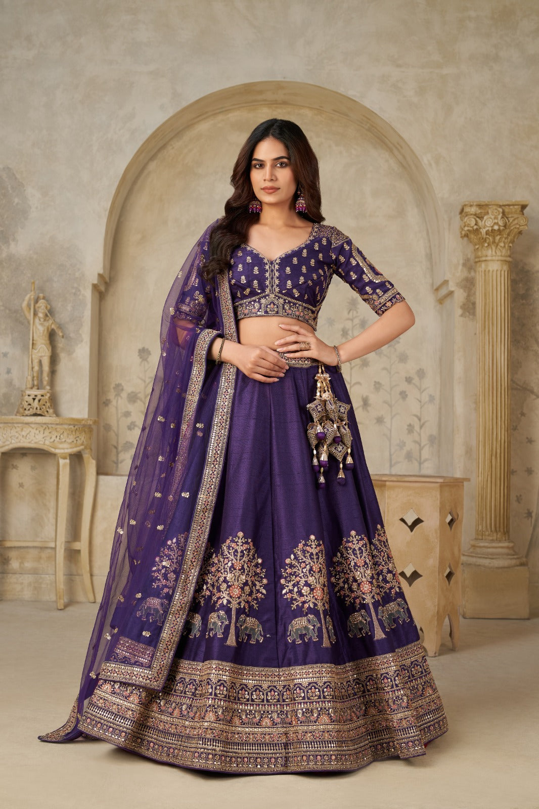 Royal Purple Silk Lehenga with Heritage Elephant Zari