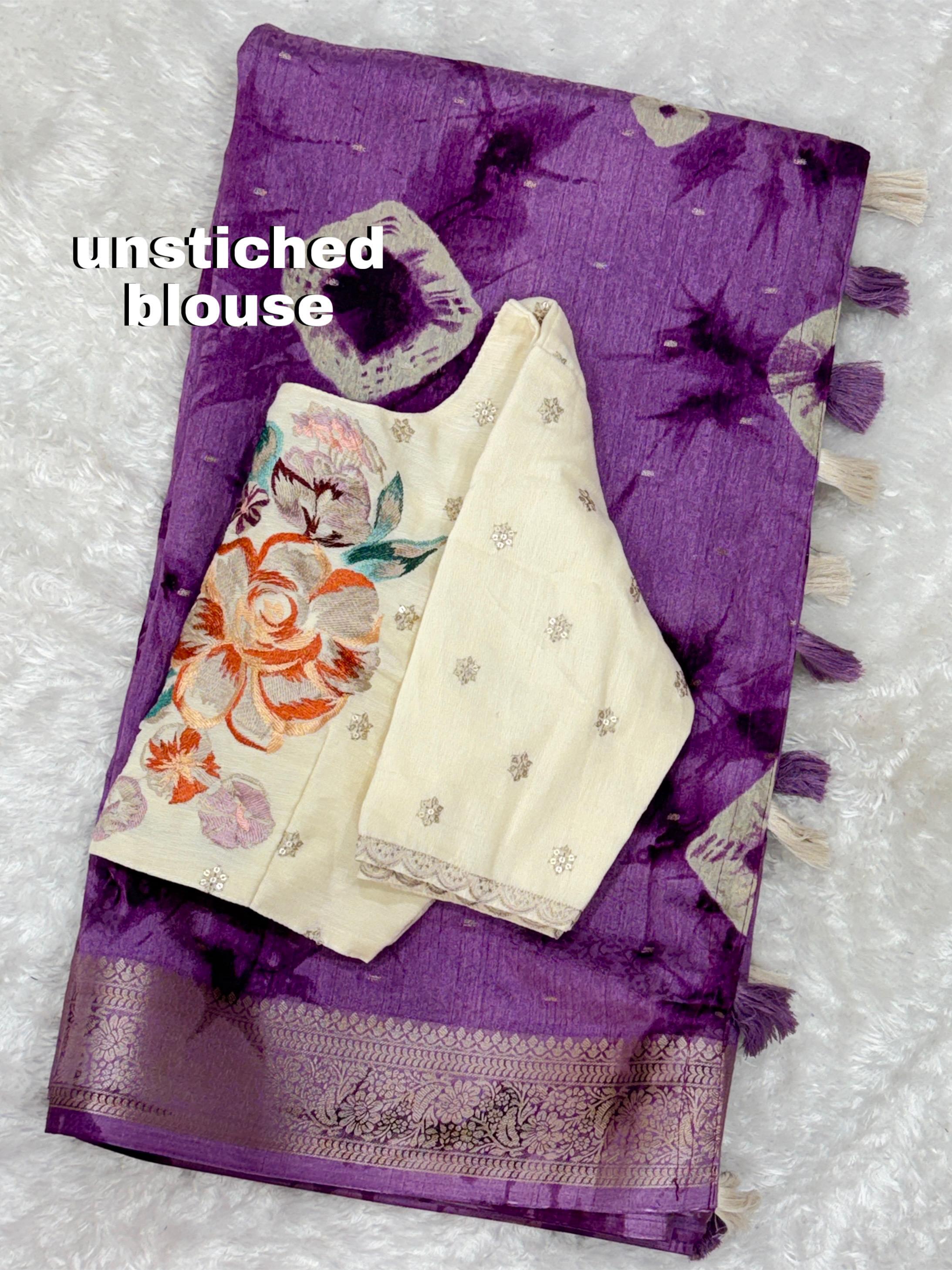 Purple Pure Viscose Cotton Designer Saree