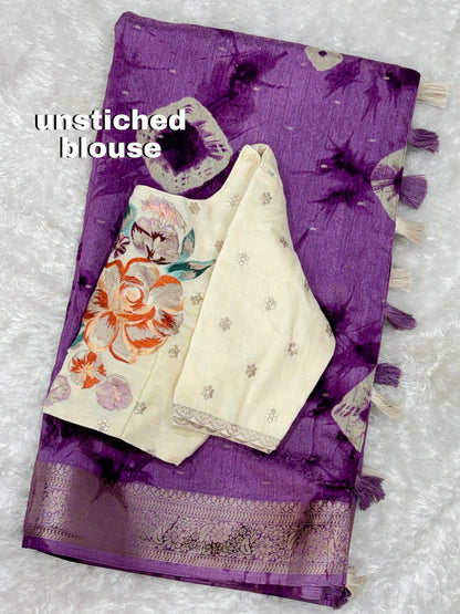 Purple Pure Viscose Cotton Designer Saree Cotton saree Anant Tex Exports Pvt.Ltd..