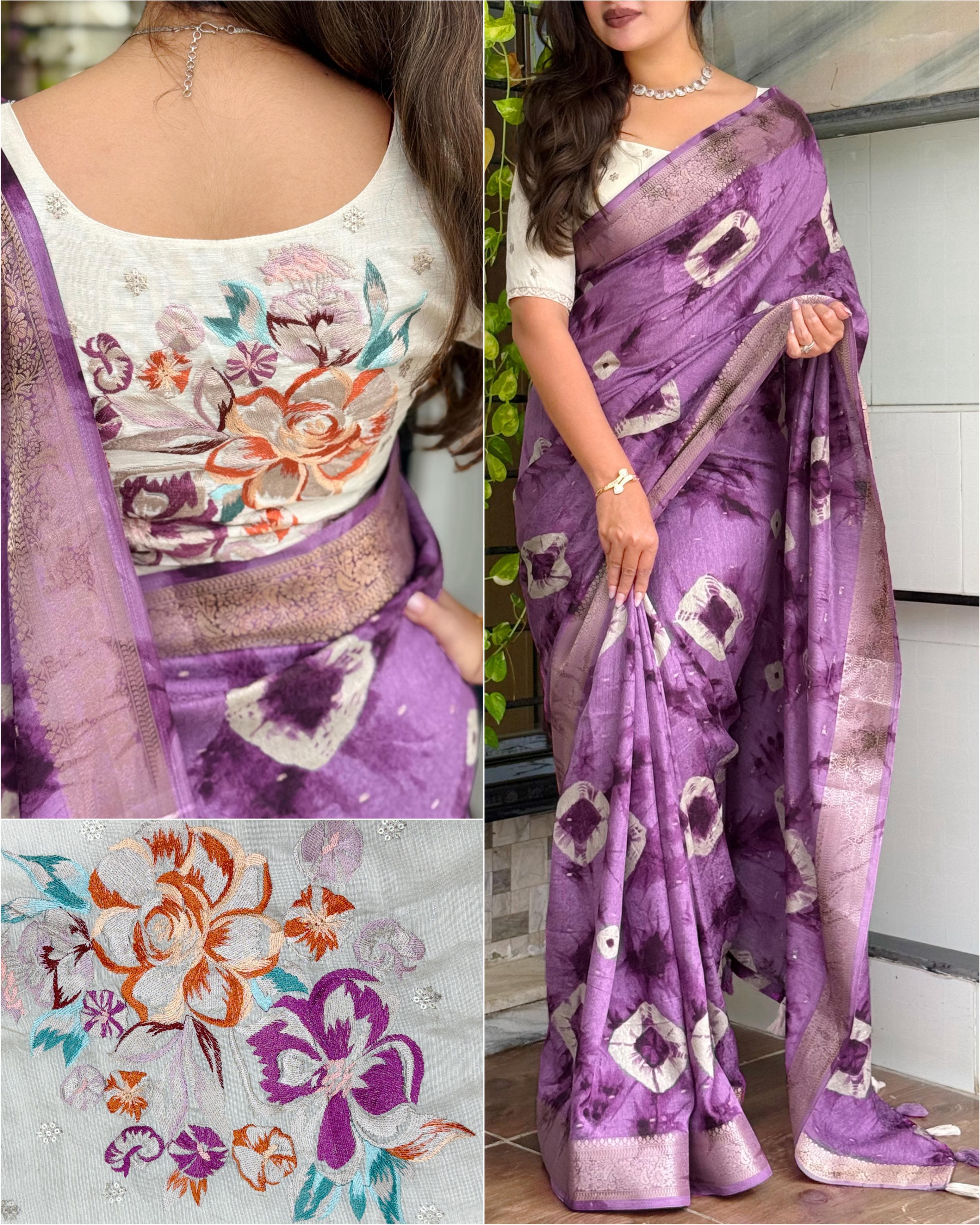 Purple Pure Viscose Cotton Designer Saree
