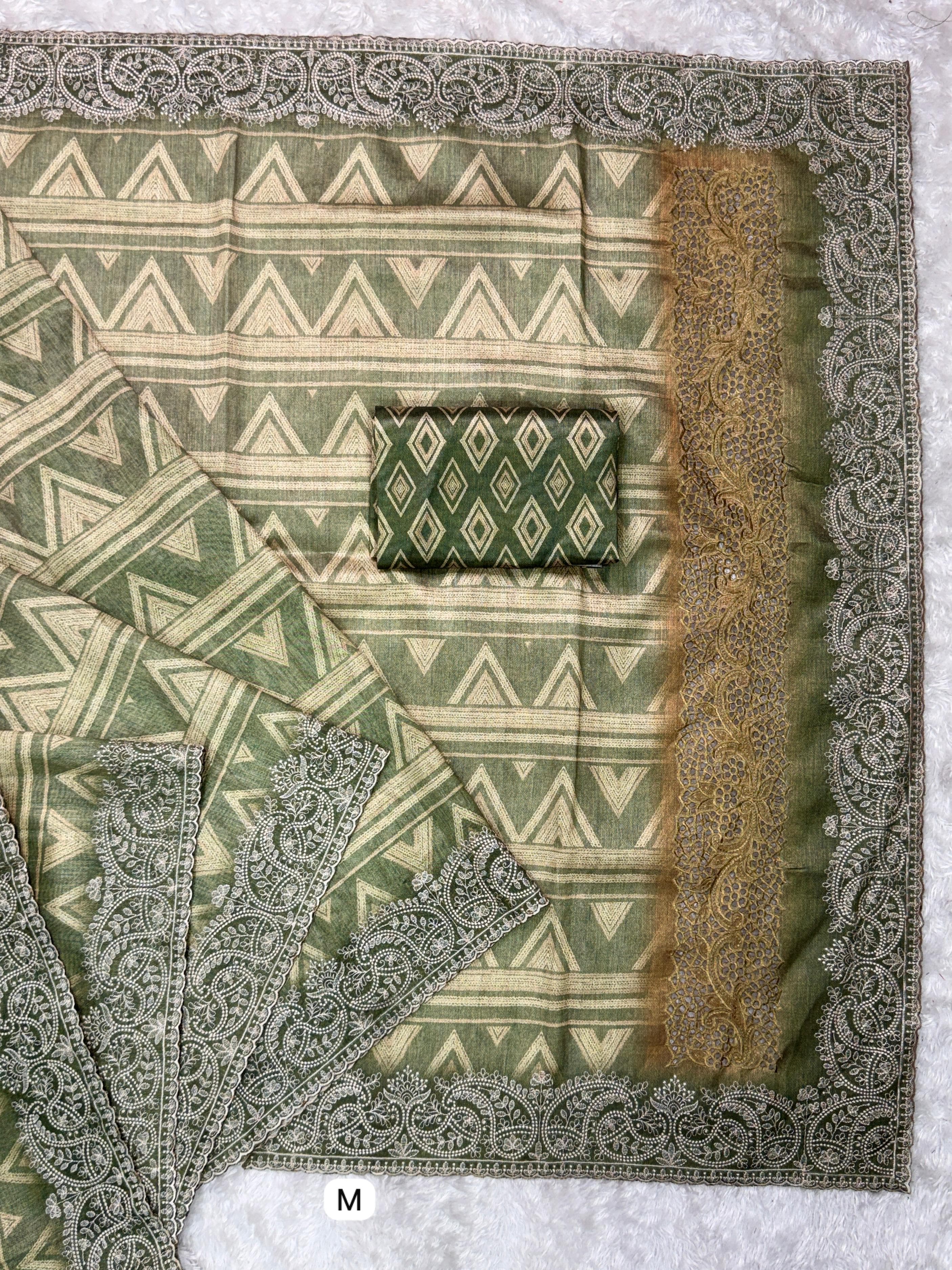 Mahendi Pure Linen Cotton Designer Saree