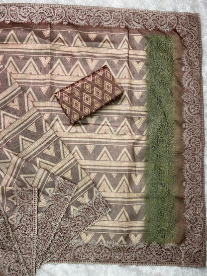 Brown Pure Linen Cotton Designer Saree Cotton saree Anant Tex Exports Pvt.Ltd..