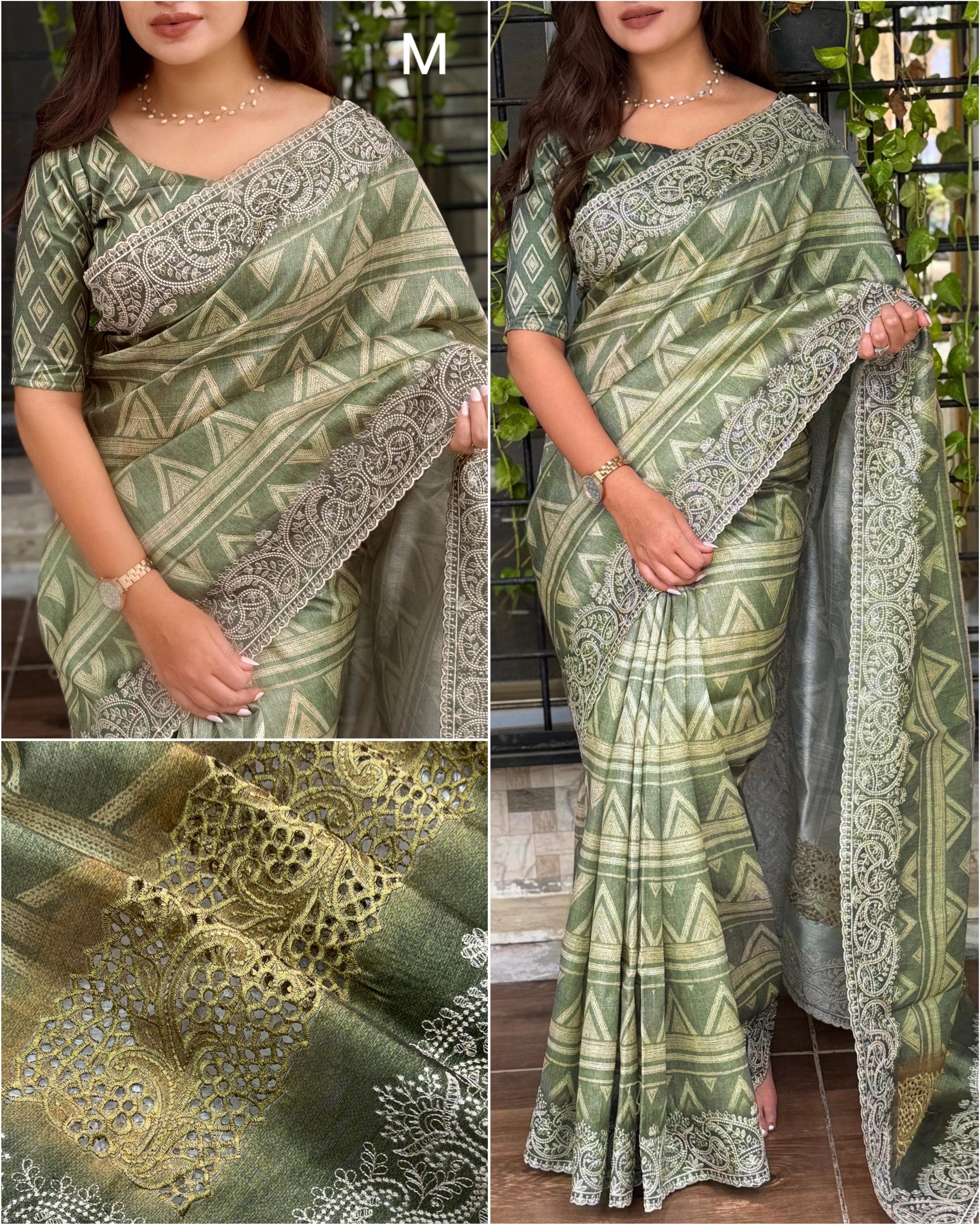 Mahendi Pure Linen Cotton Designer Saree