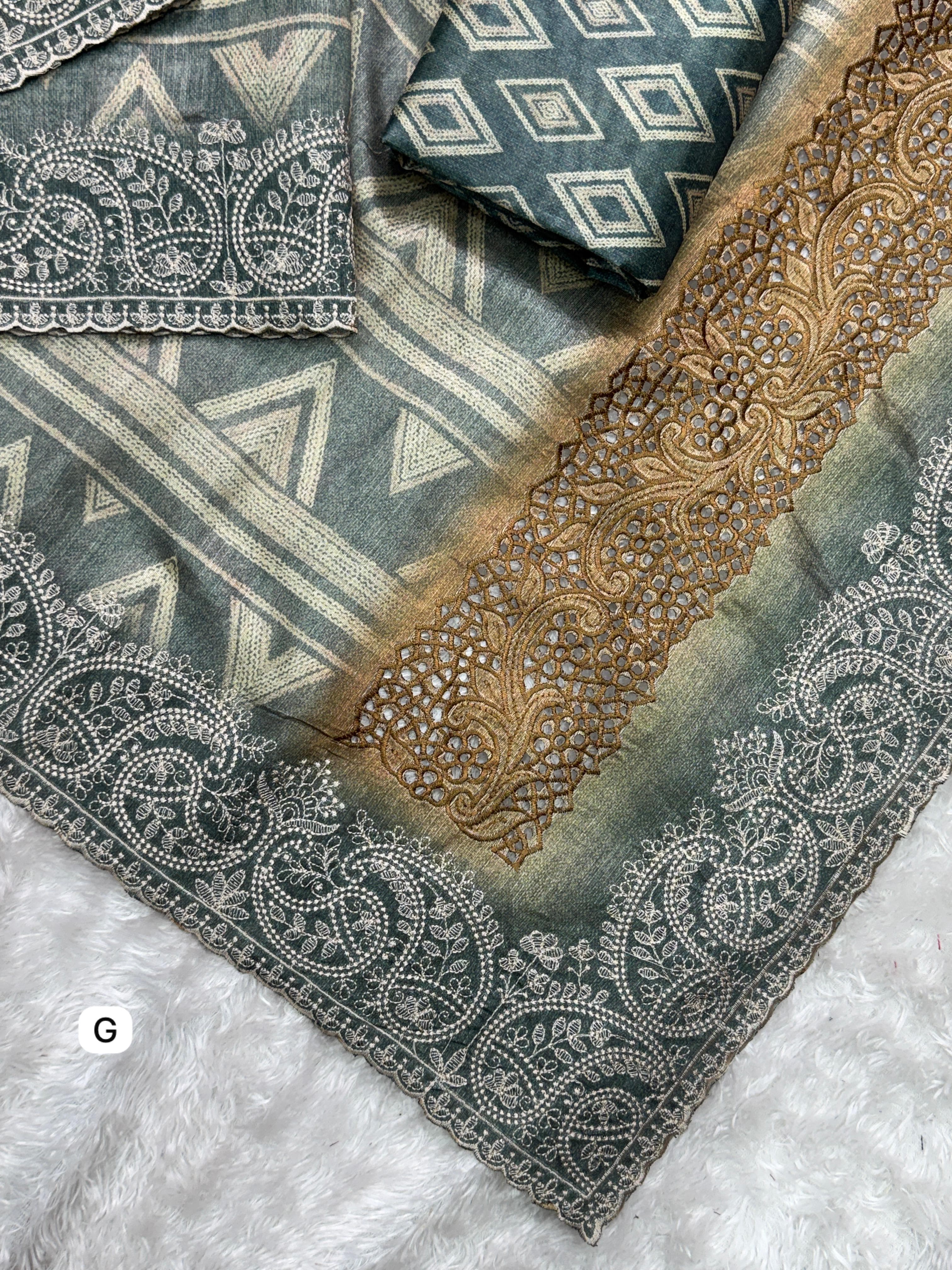 Grey Pure Linen Cotton Designer Saree