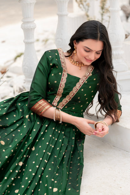 Green Pure Soft Paithani Silk Anarkali Gown Anarkali Gown Anant Tex Exports Pvt.Ltd..