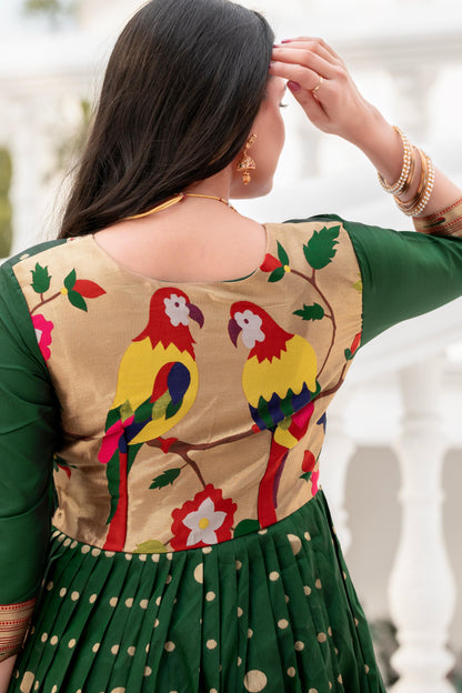 Green Pure Soft Paithani Silk Anarkali Gown Anarkali Gown Anant Tex Exports Pvt.Ltd..