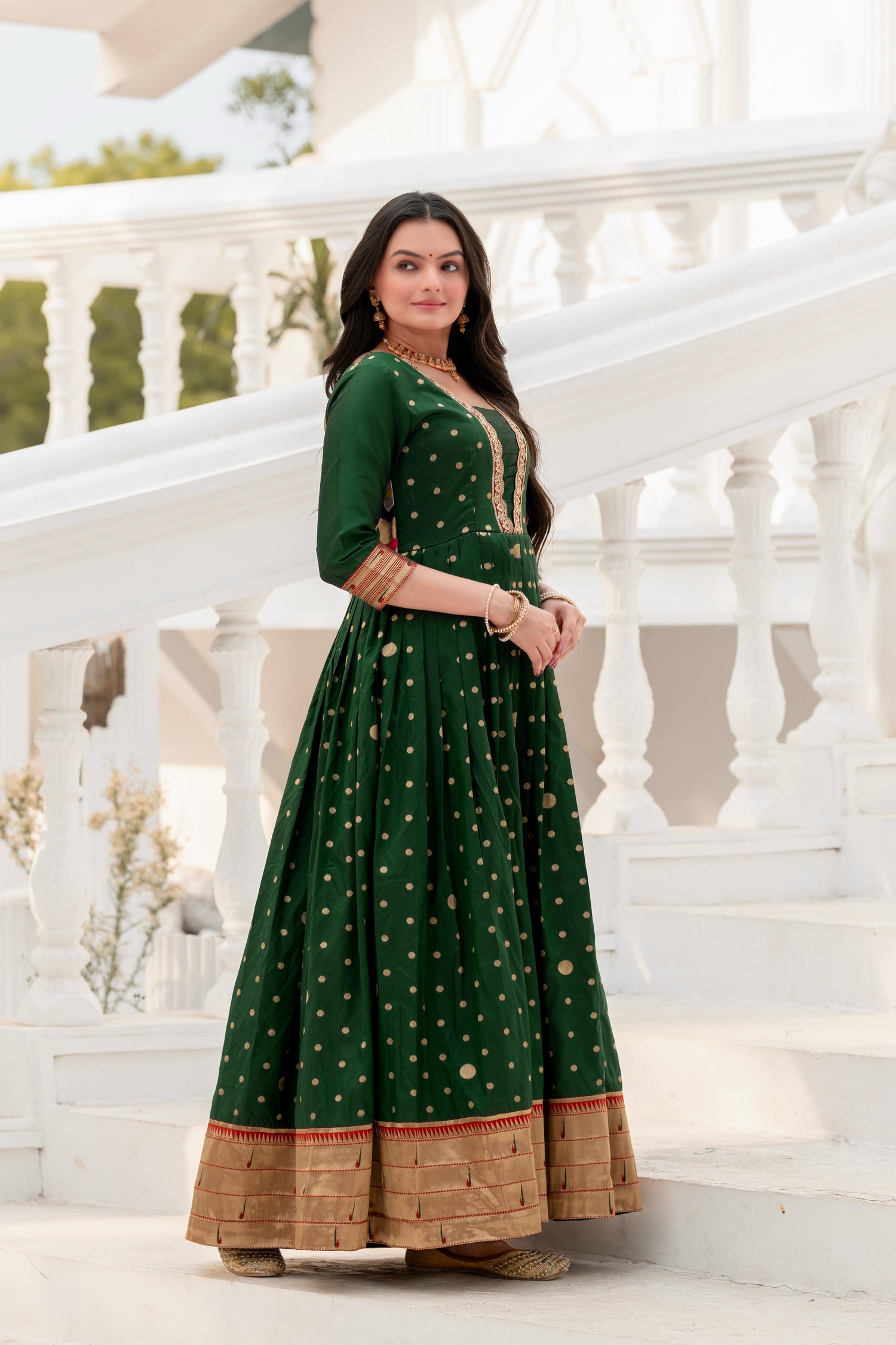 Green Pure Soft Paithani Silk Anarkali Gown Anarkali Gown Anant Tex Exports Pvt.Ltd..