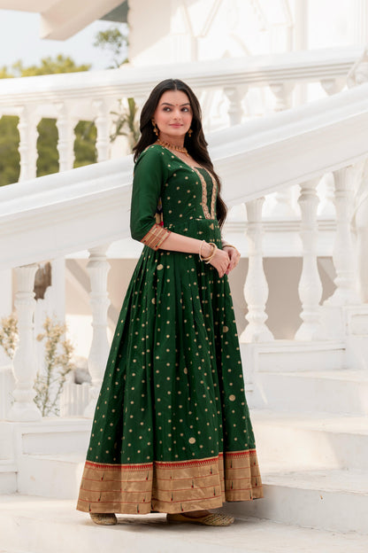 Green Pure Soft Paithani Silk Anarkali Gown Anarkali Gown Anant Tex Exports Pvt.Ltd..