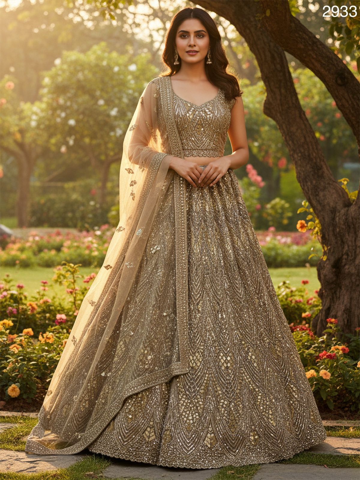 Golden Pure Soft Net Heavy Embroidery Work Bridal Lehenga