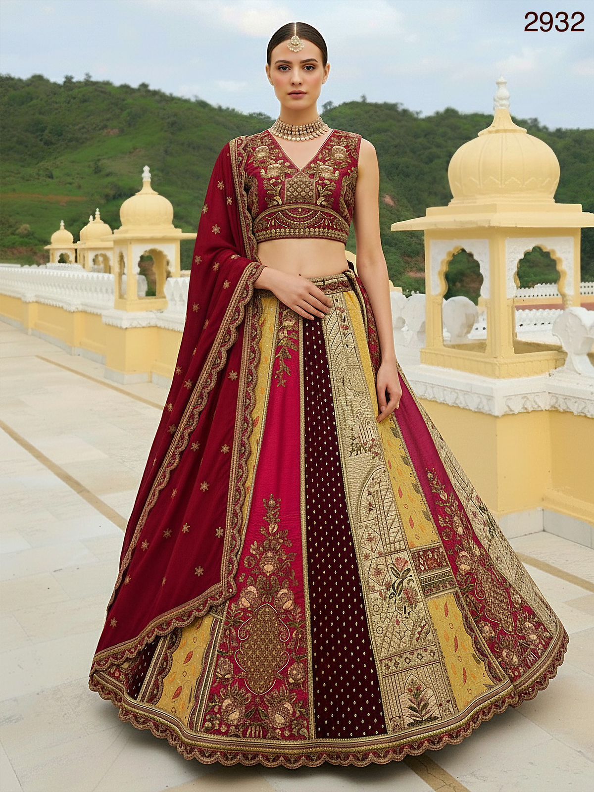 Multicolour Pure Soft Heavy Silk Real Mirror Work Bridal Lehenga Choli