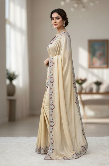 Cream Pure Soft Space Silk Saree Space Silk Anant Tex Exports Pvt.Ltd..
