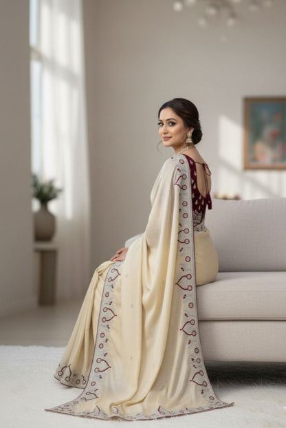 Cream Pure Soft Space Silk Saree Space Silk Anant Tex Exports Pvt.Ltd..