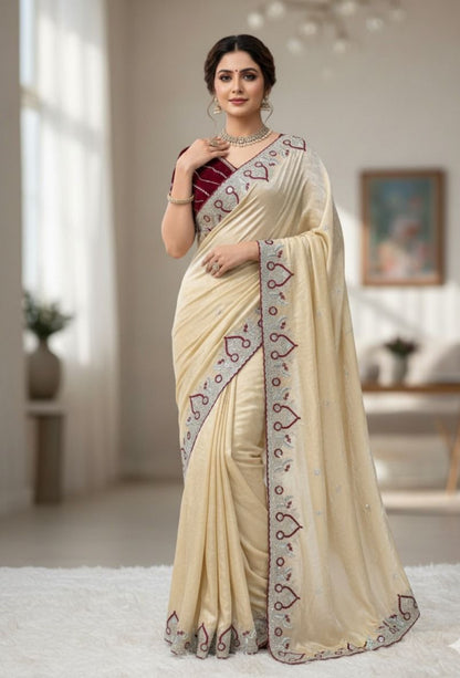 Cream Pure Soft Space Silk Saree Space Silk Anant Tex Exports Pvt.Ltd..