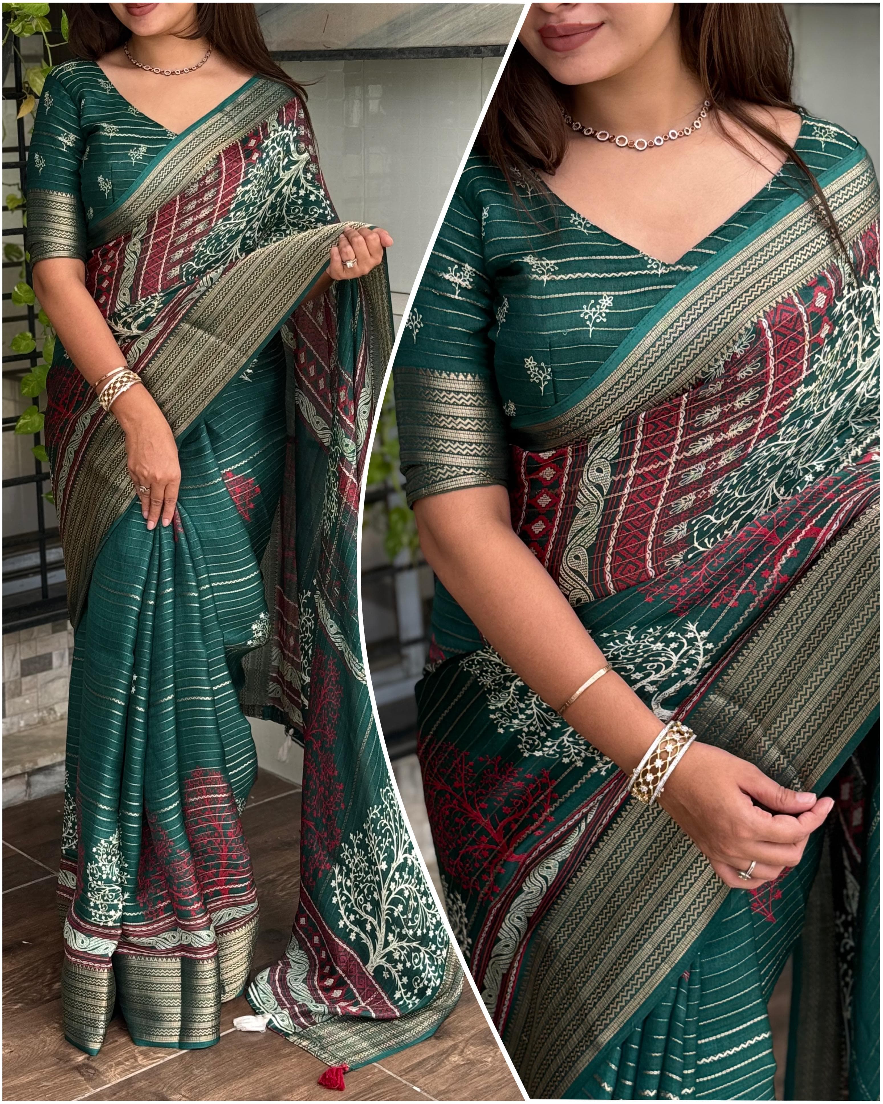 Green Pure Zari Moss Chiffon Saree