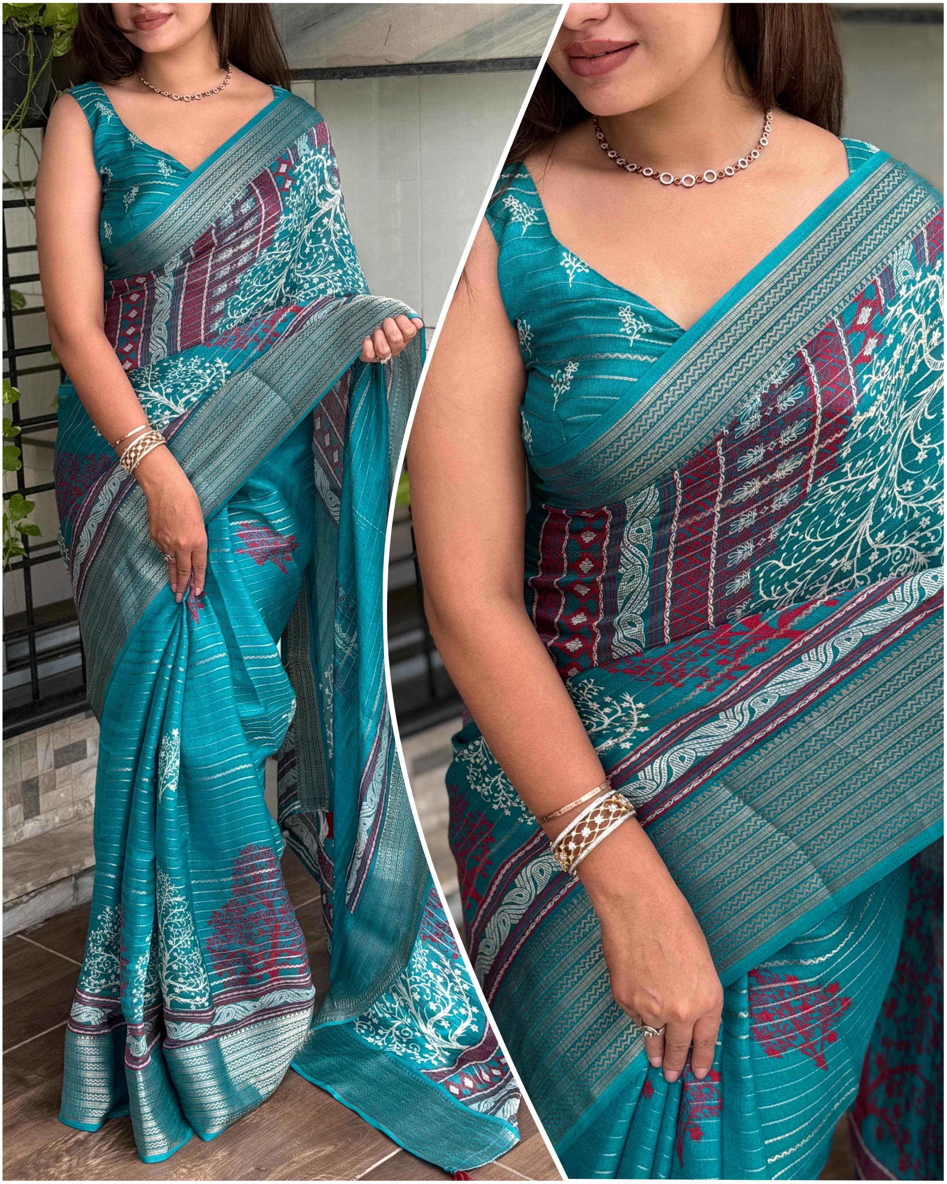 Sky Pure Zari Moss Chiffon Saree