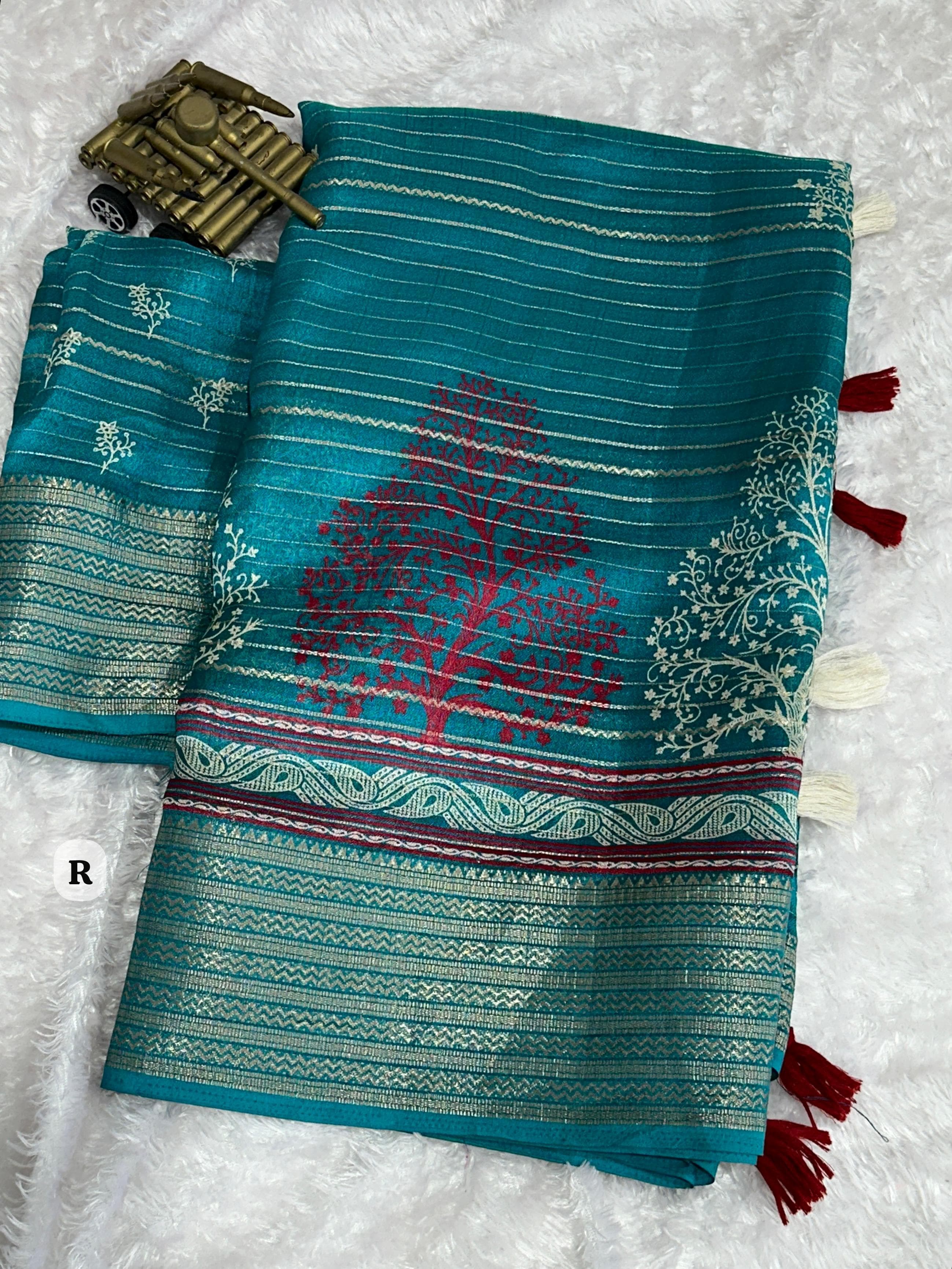 Sky Pure Zari Moss Chiffon Saree