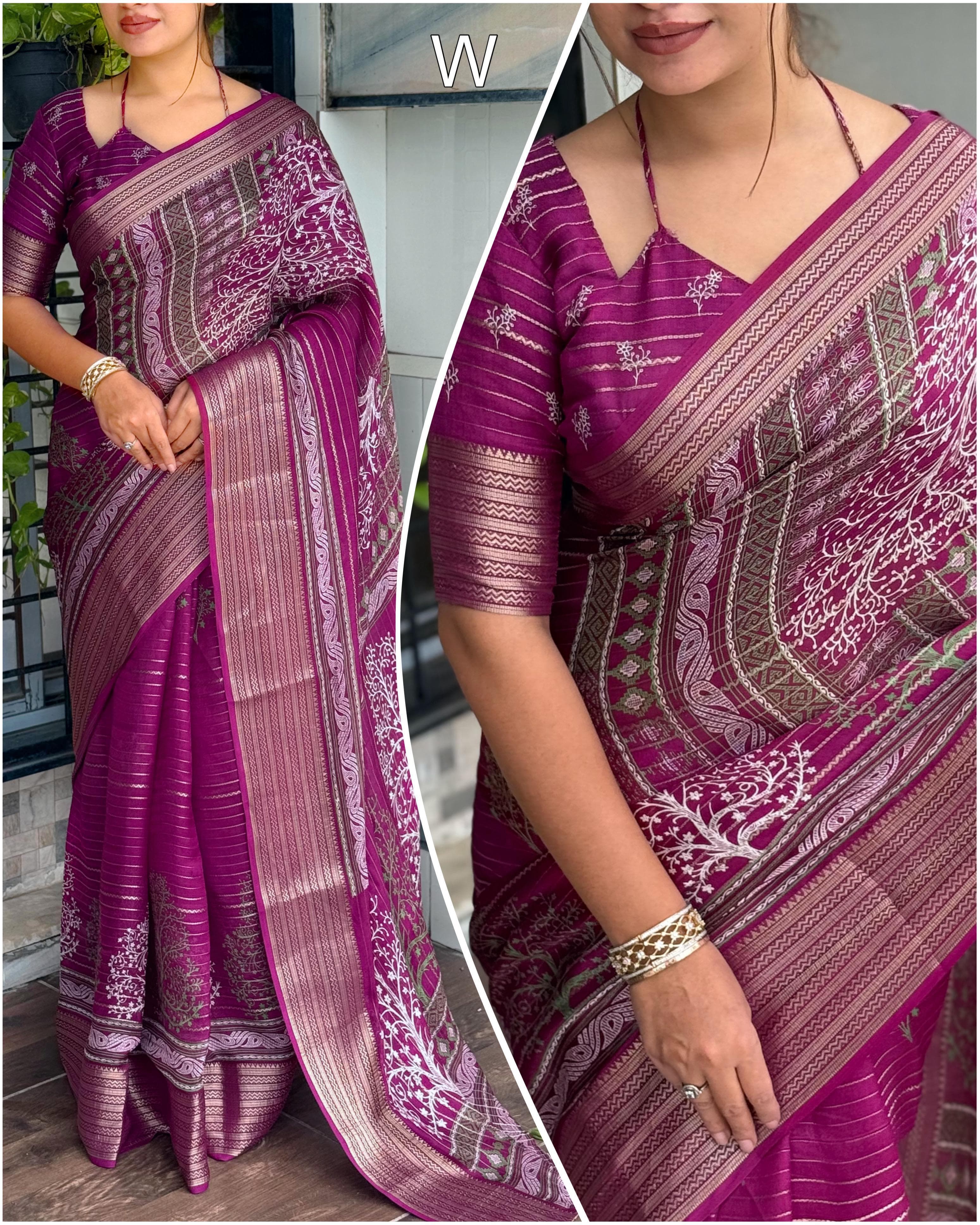 Wine Pure Zari Moss Chiffon Saree