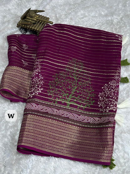 Wine Pure Zari Moss Chiffon Saree Chiffon Sarees Anant Tex Exports Pvt.Ltd..
