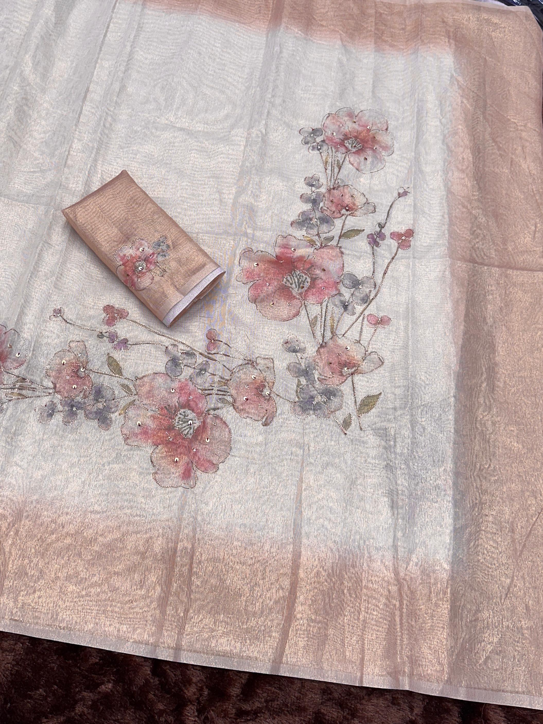 Light Peach Pure Taspa Silk Saree